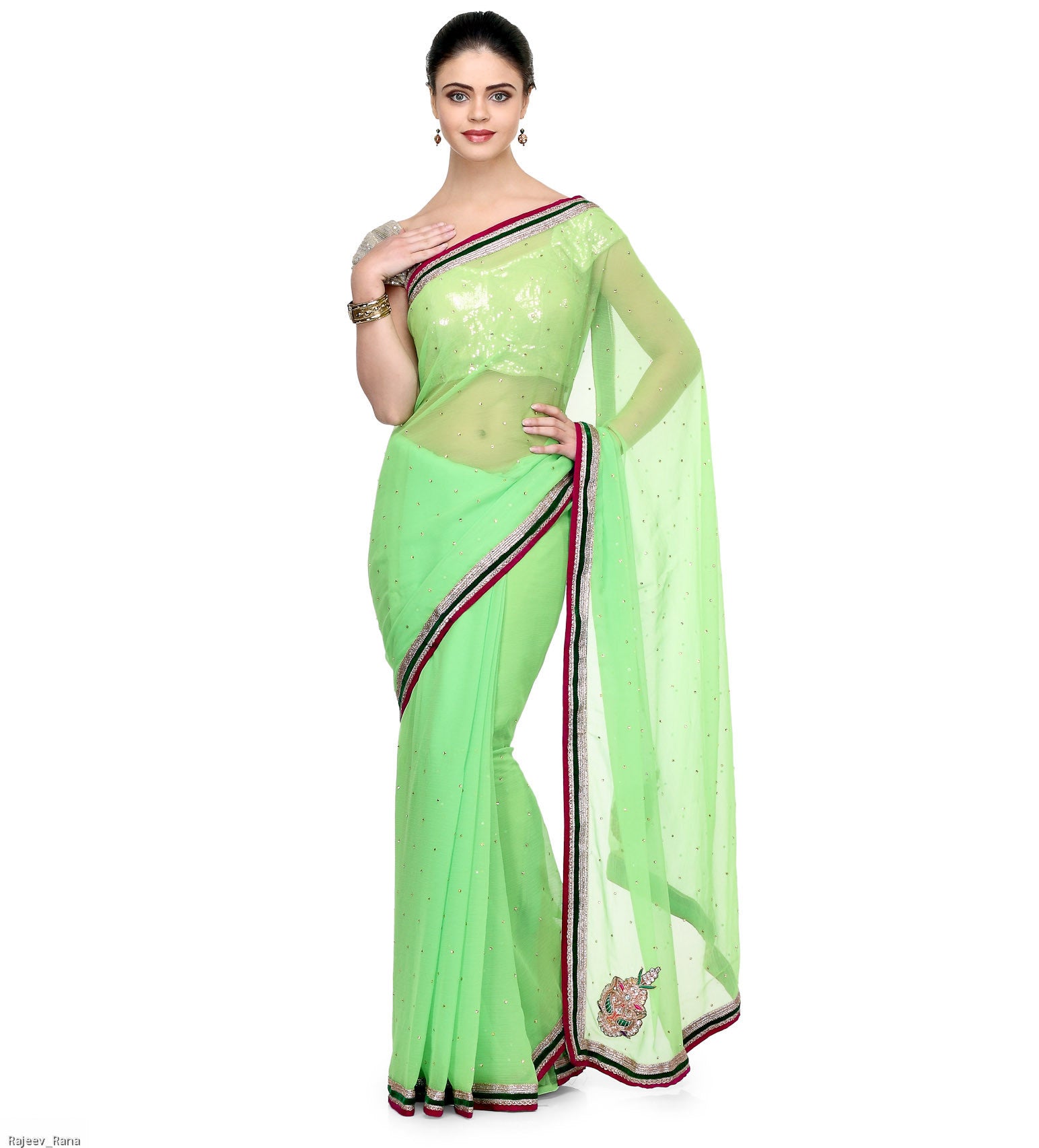 Florescent Green Faux Chiffon Saree