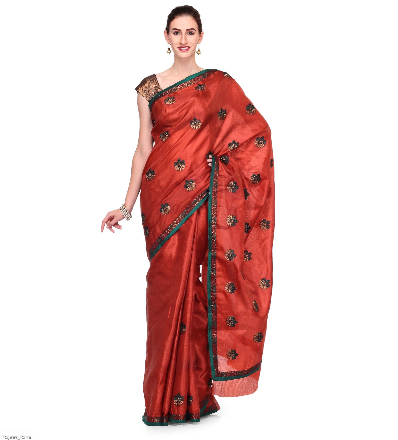 Rust Art Silk Saree with Brocade Border