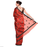 Rust Art Silk Saree with Brocade Border