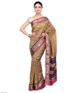 Beige Art Silk Printed Saree