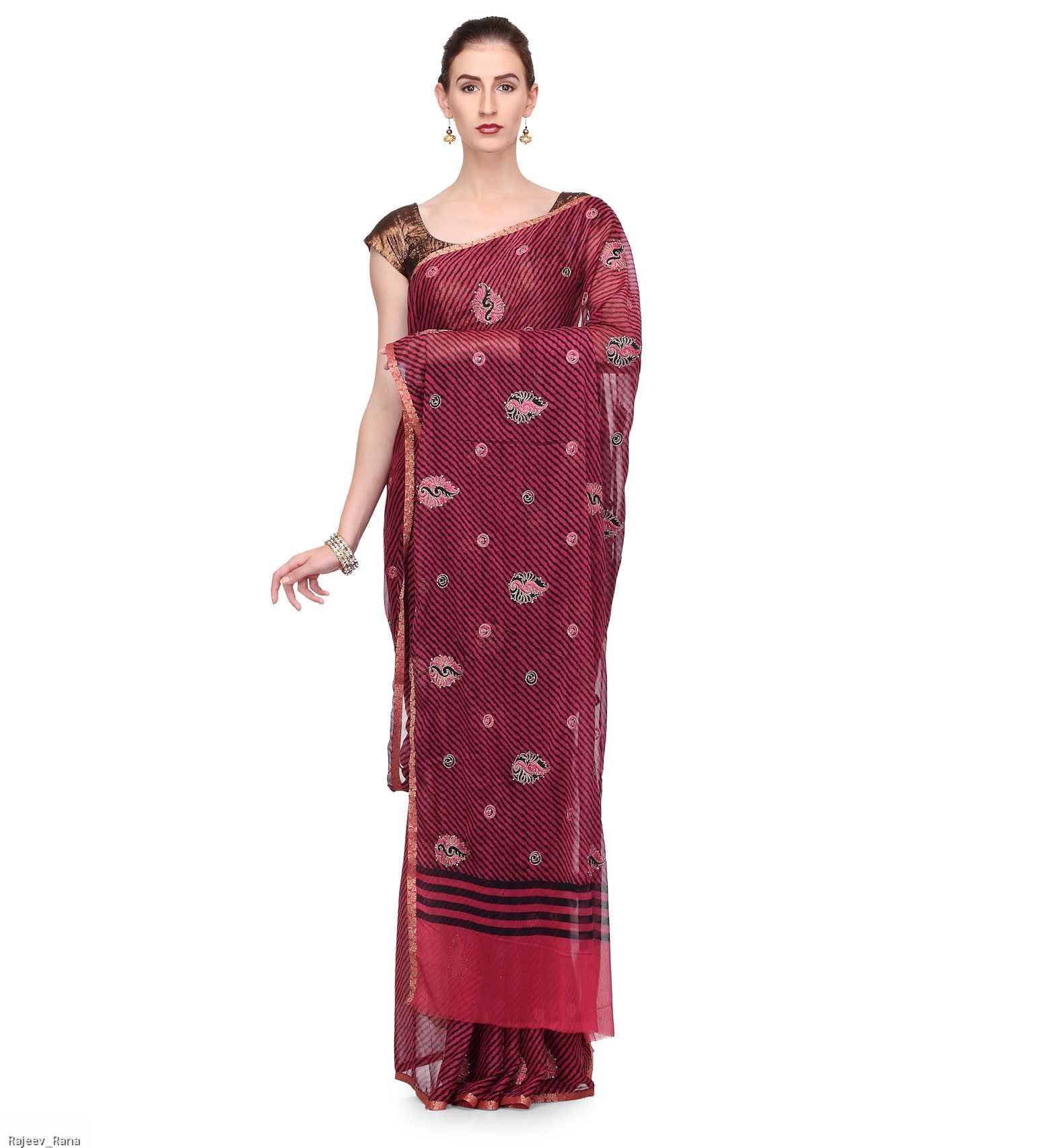 Magenta Faux Chiffon Leheriya Printed Saree