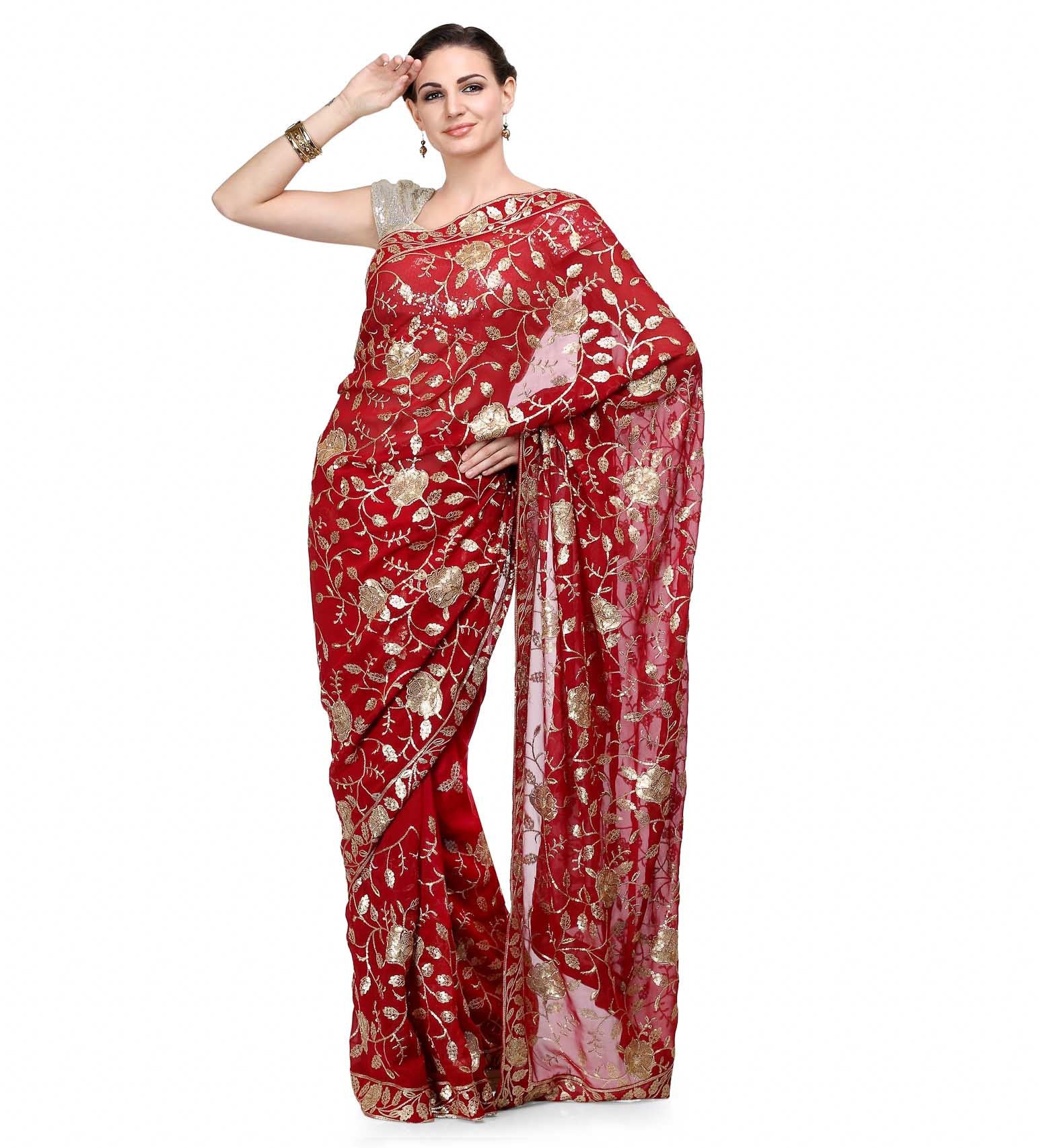 Maroon Faux Georgette Saree