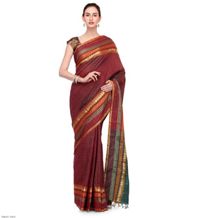 Maroon Cotton Handloom Saree