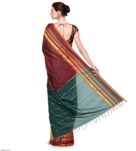 Maroon Cotton Handloom Saree