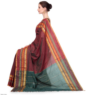 Maroon Cotton Handloom Saree