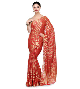 Rust Faux Georgette Saree