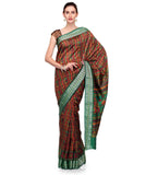 Maroon and Green Art Silk Printed Saree