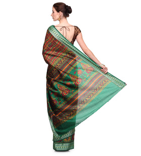 Maroon and Green Art Silk Printed Saree