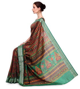 Maroon and Green Art Silk Printed Saree