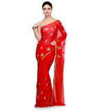 Red Faux Georgette Saree with Zari Work