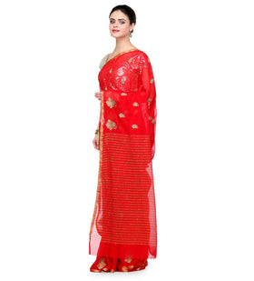 Red Faux Georgette Saree with Zari Work