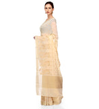 Beige Faux Chiffon Saree with Zari Work