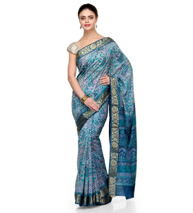 Blue Art Silk Printed Saree