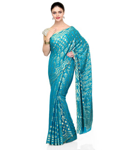 Blue Zari Woven Faux Chiffon Saree