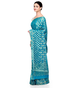 Blue Zari Woven Faux Chiffon Saree