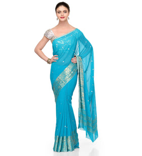 Sky Blue Faux Chiffon Saree