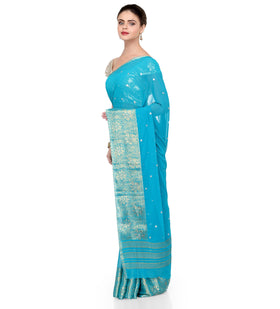 Sky Blue Faux Chiffon Saree