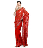 Rust Faux Georgette Saree