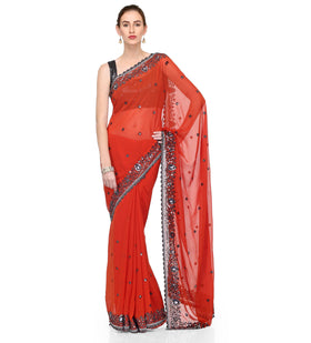 Rust Faux Georgette Saree