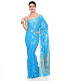 Sky Blue Zari Woven Faux Chiffon Saree