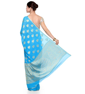 Sky Blue Zari Woven Faux Chiffon Saree