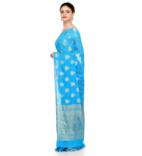 Sky Blue Zari Woven Faux Chiffon Saree