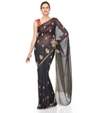 Black Faux Georgette Saree