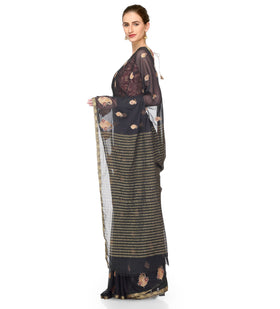 Black Faux Georgette Saree