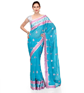 Blue Faux Georgette Saree