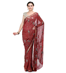 Maroon Faux Georgette Saree