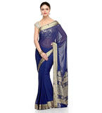 Navy Blue Faux Chiffon Saree