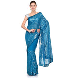 Dark Turquoise Faux Georgette Saree