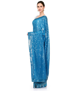 Dark Turquoise Faux Georgette Saree