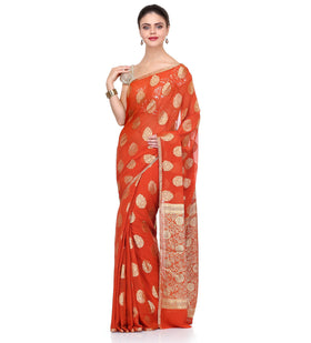 Rust Faux Chiffon Saree