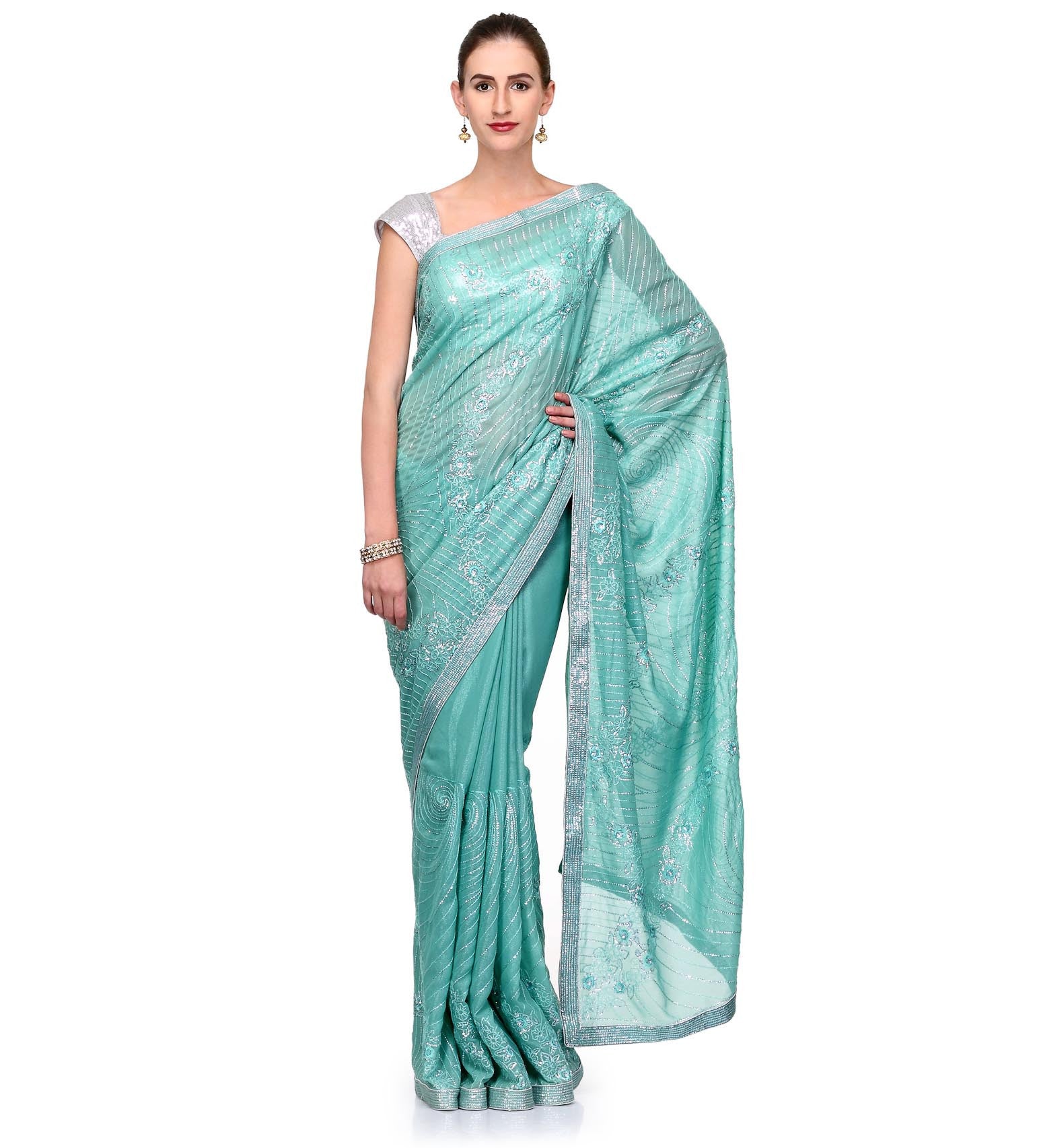 Sky Blue Faux Georgette Saree