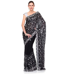 Black Faux Georgette Saree