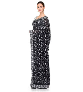 Black Faux Georgette Saree