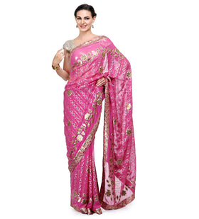 Dark Pink Faux Georgette Saree