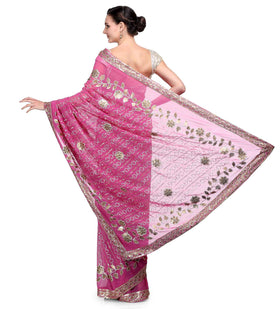 Dark Pink Faux Georgette Saree