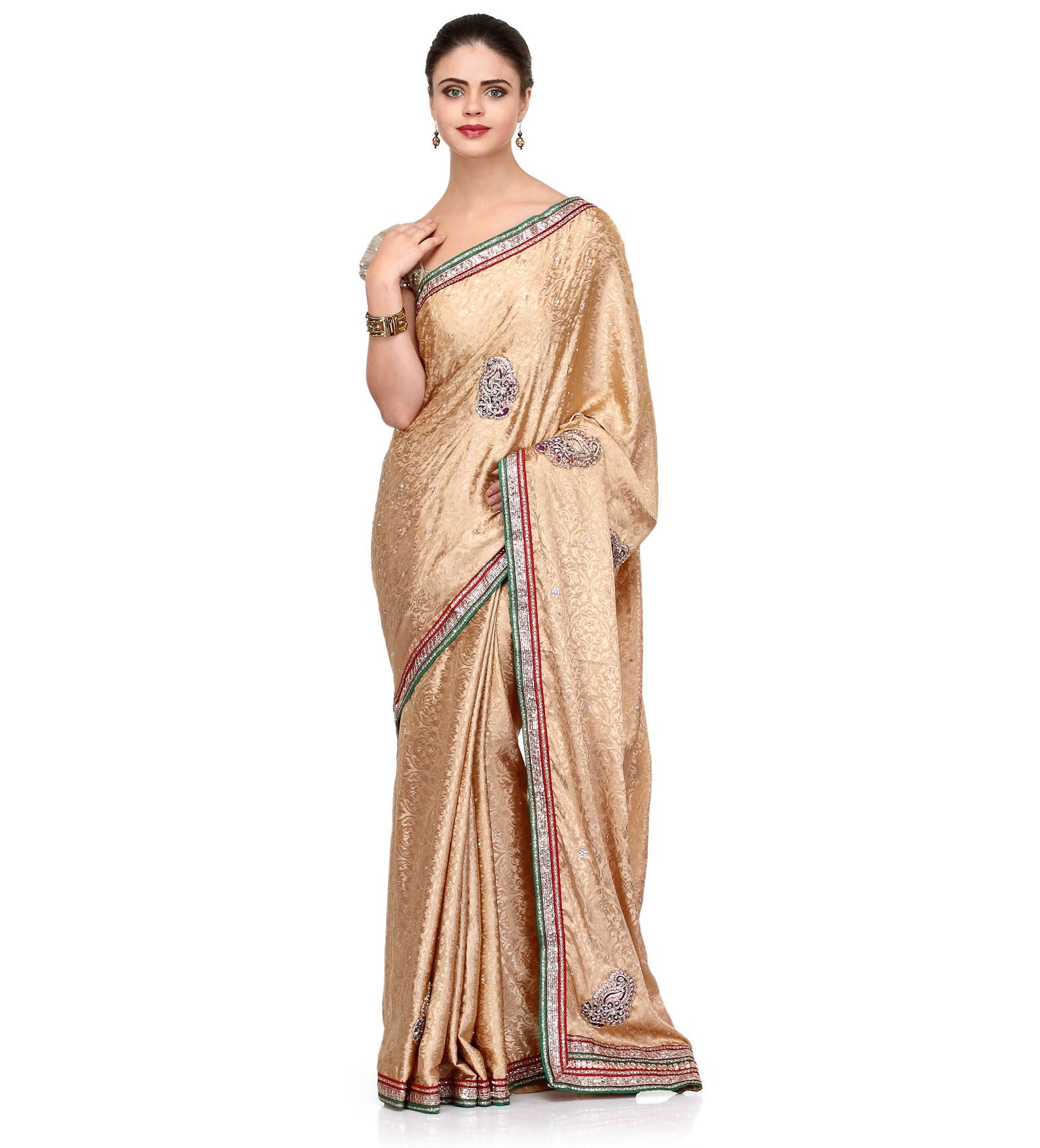 Fawn Semi Crepe Jacquard Saree