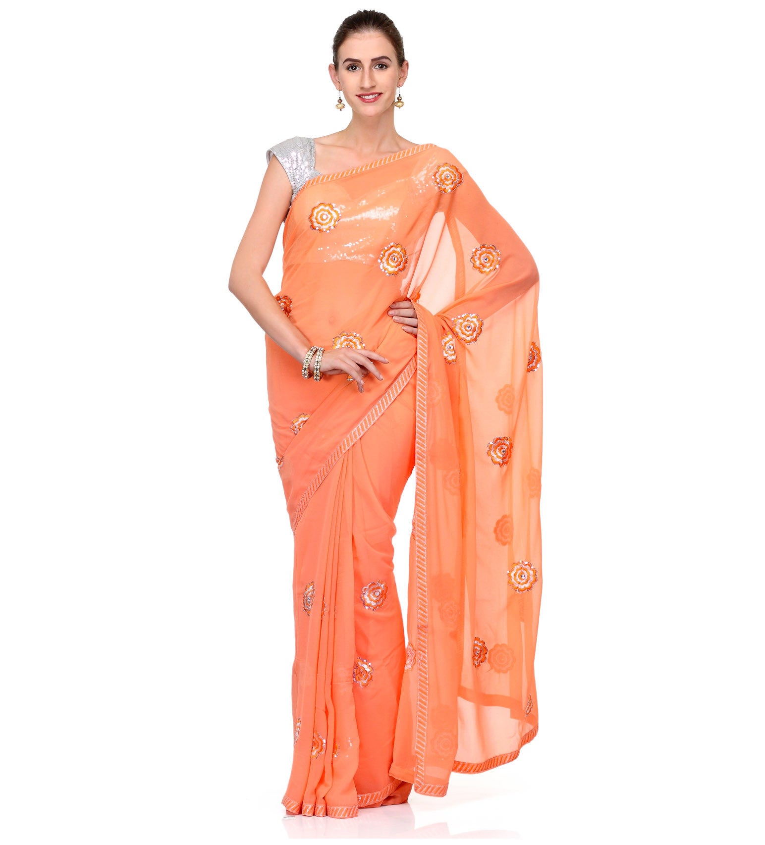 Peach Faux Georgette Saree