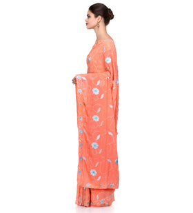 Peach Faux Georgette Saree