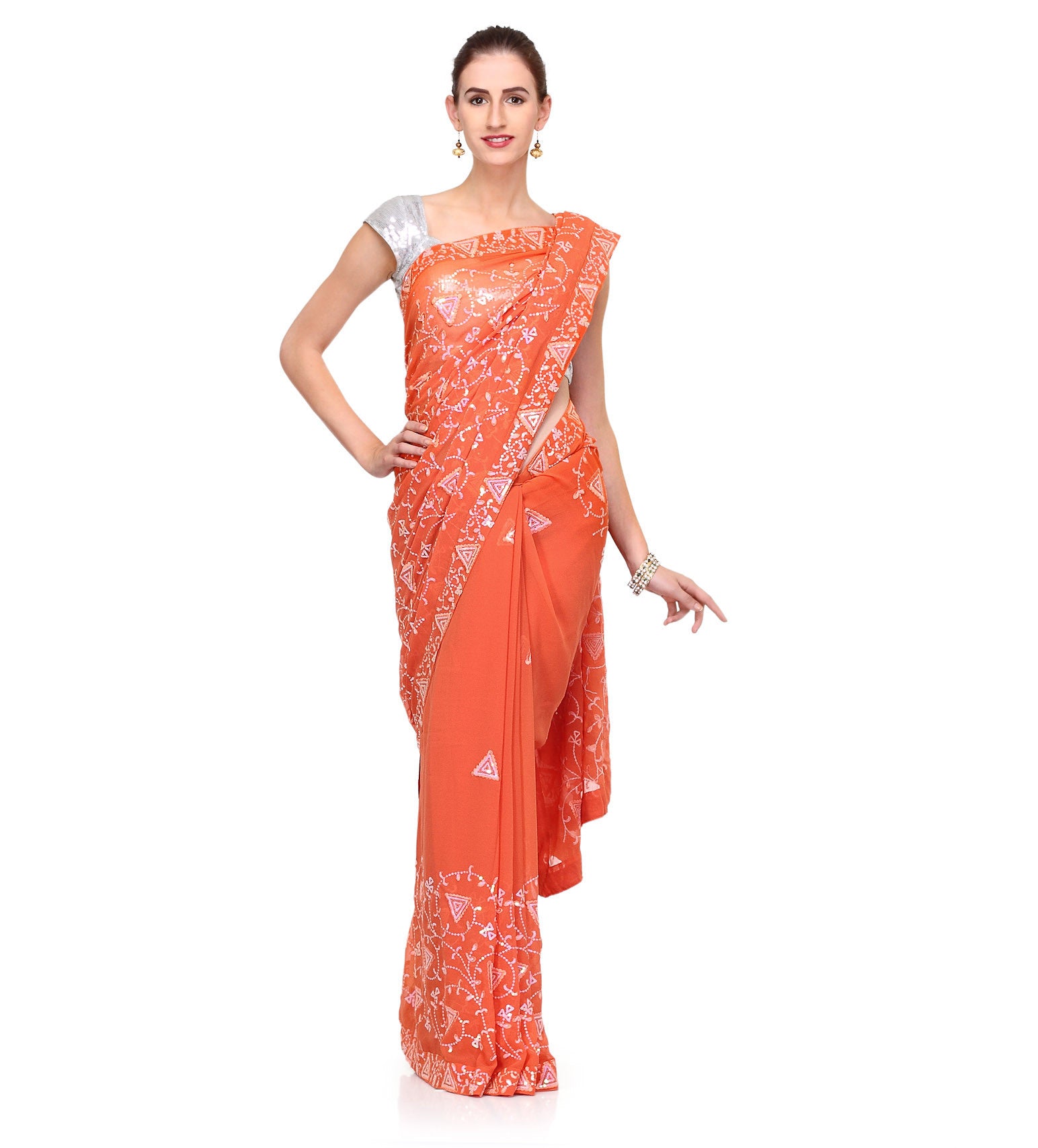 Peach Faux Georgette Saree