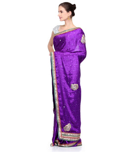 Violet Semi Crepe Jacquard Saree