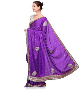 Violet Semi Crepe Jacquard Saree