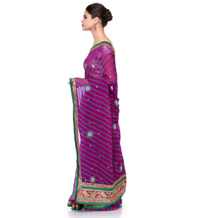 Purple Faux Georgette Leheriya Printed Saree