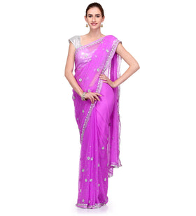 Purple Faux Chiffon Saree