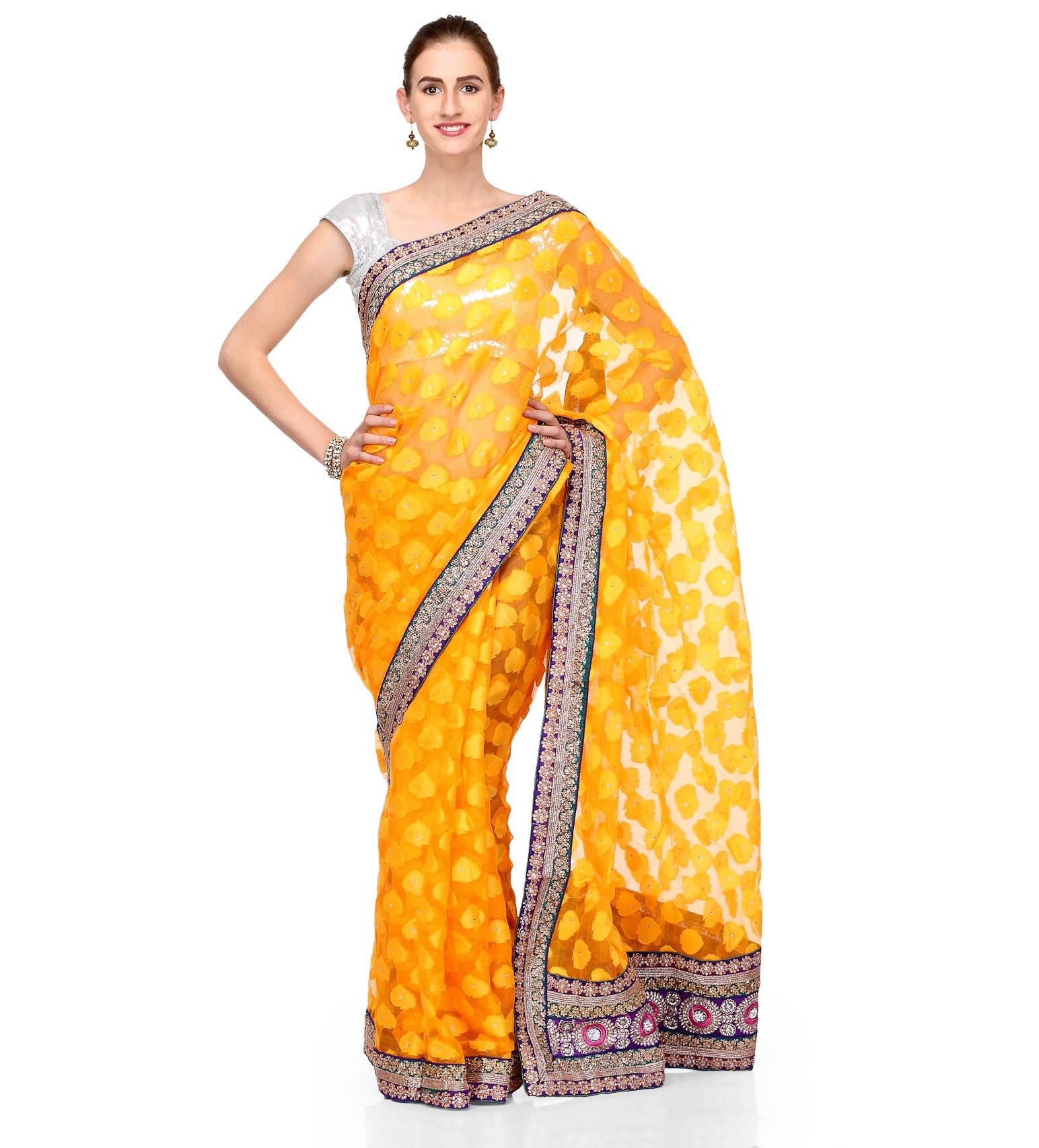 Yellow Net Brasso Saree