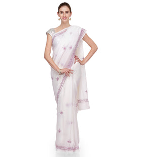 Off White Faux Georgette Saree